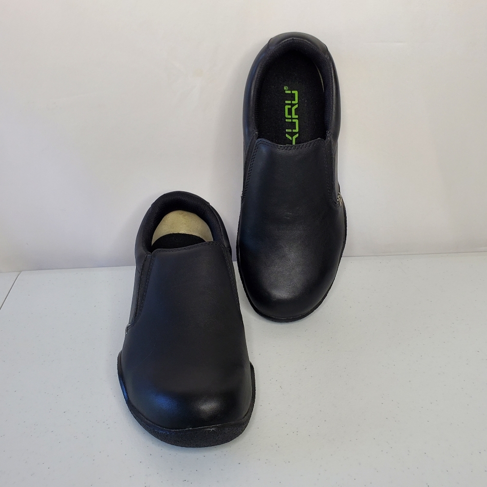 KURU Kivi Leather Shoes Size 8.5W Women's Arch Support Black Slip-on